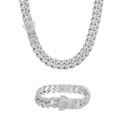 12mm Round Cut Cuban Link Chain & Bracelet Gift Set