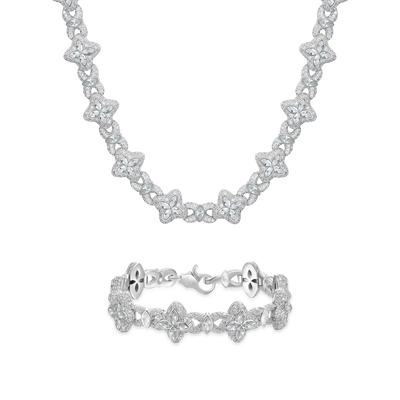Iced Luminous Clover Chain & Bracelet Set - White Diamond