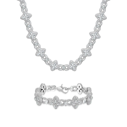 Iced Luminous Clover Chain & Bracelet Set - White Diamond