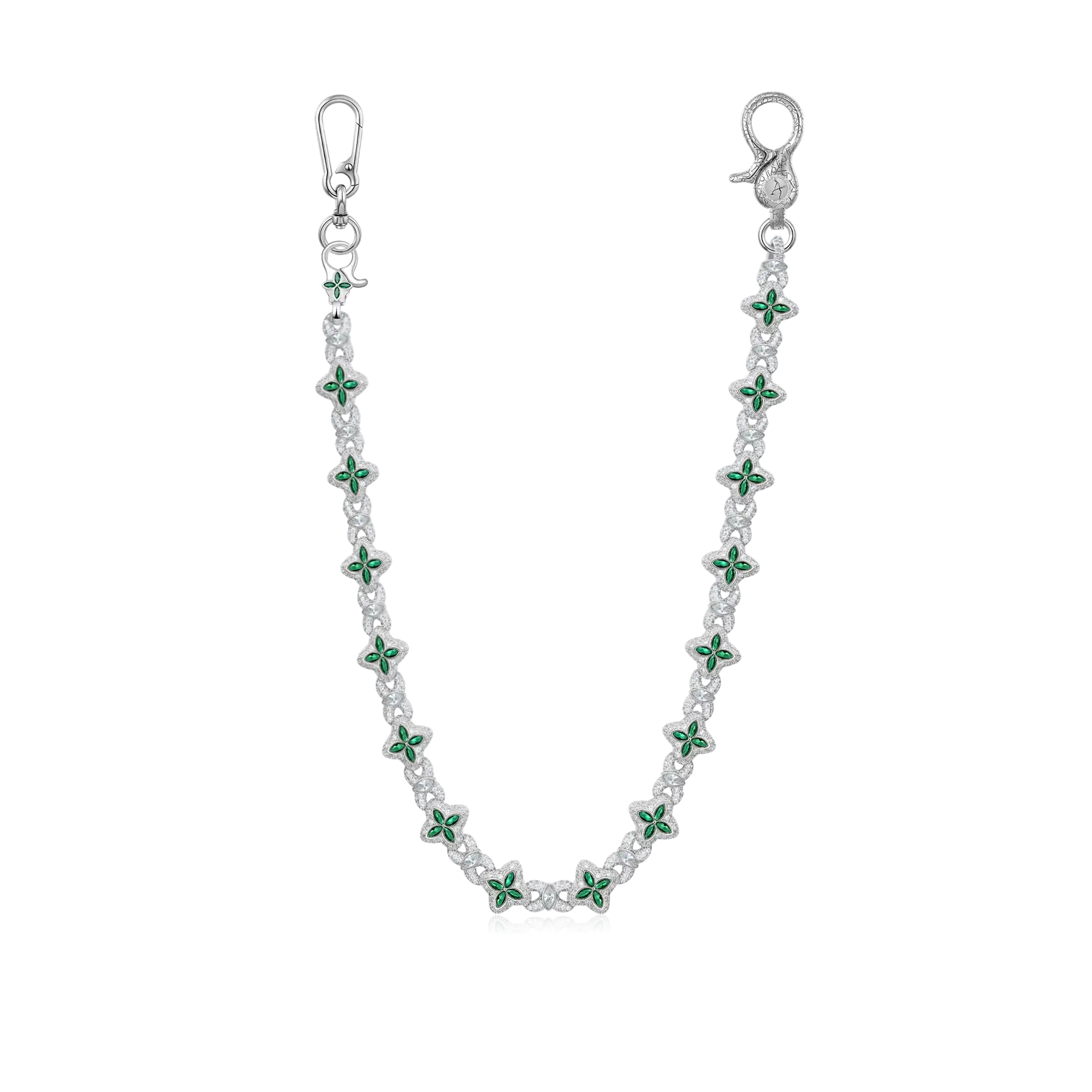 18K White Gold Iced Luminous Clover Necklace & Wallet Chain