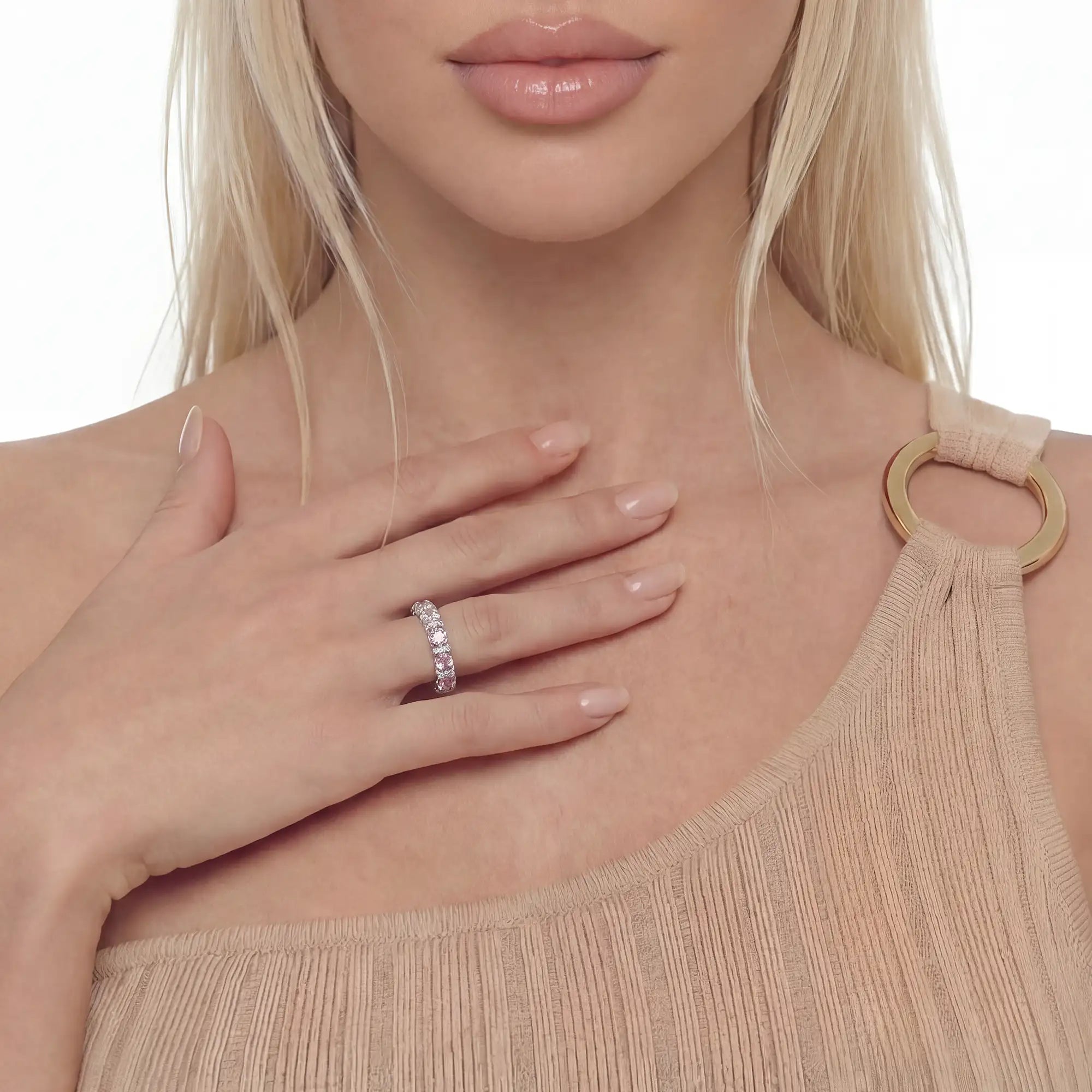 Crushed Ice Oval Cut Ring - Fancy Light Pink