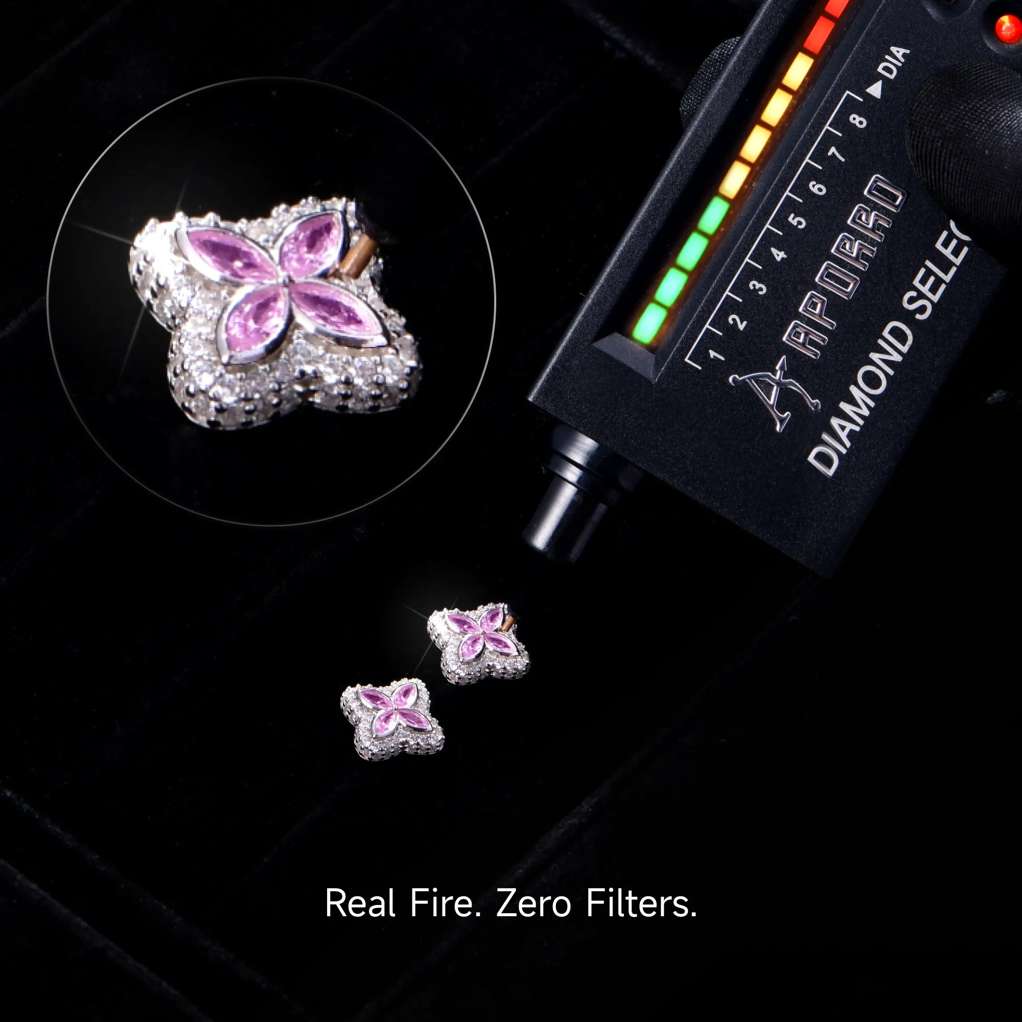 Moissanite S925 Luminous Clover Earrings - Pink Diamond