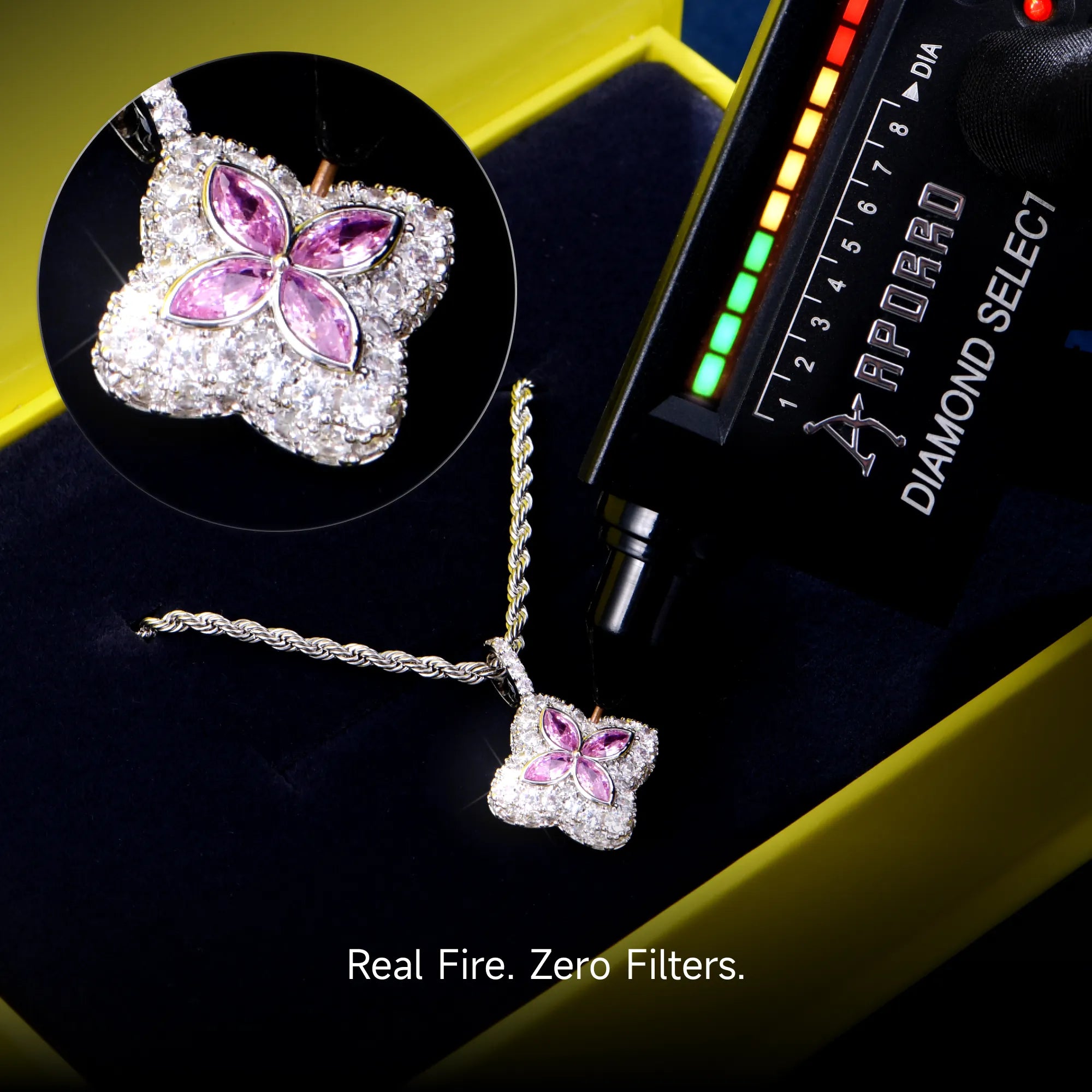 Moissanite Luminous Clover Pendant - Pink Diamond