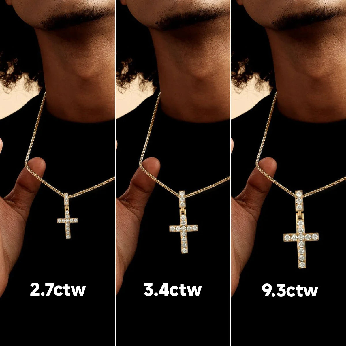 Moissanite Solid Tennis Cross Pendant