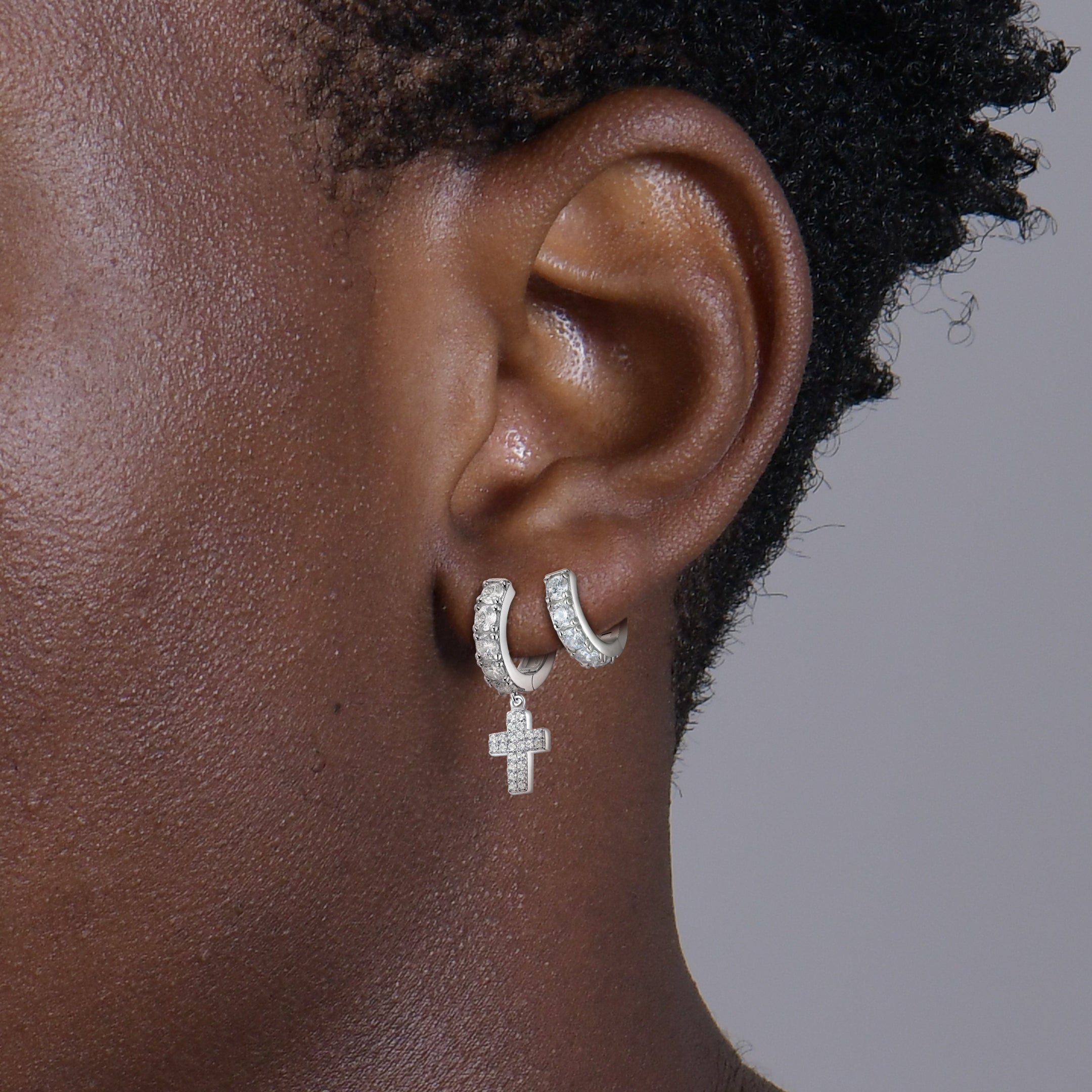 Moissanite S925 Cross Dangly & Classic Hoop Earring Set