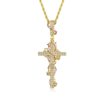 Moissanite Thorned Rose Cross Pendant