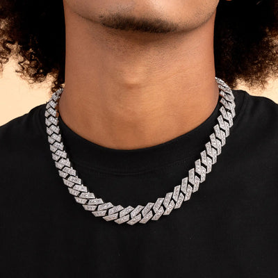 Halo Emerald Cut Prong Cuban Link Chain