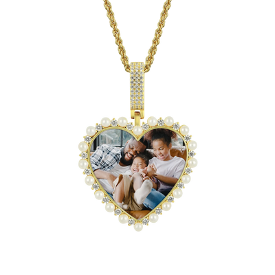 Custom Heart Pearl Photo Pendant