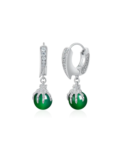 S925 WONG Ⅱ Ridge Iced Out Jade Drop Earrings - Pair