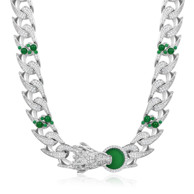 WONG Ⅱ Ridge Iced Jade Beads Cuban Necklace - 15mm