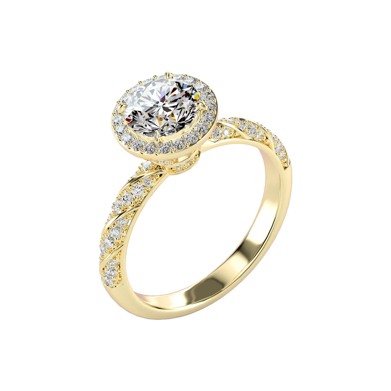 Round Cut Halo Diamond Rope Engagement Ring Custom - APORRO