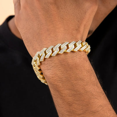 Round Cut Prong Cuban Link Bracelet - 15mm