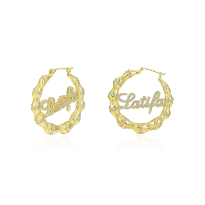 Custom Name Bamboo Joint Hoop Earring