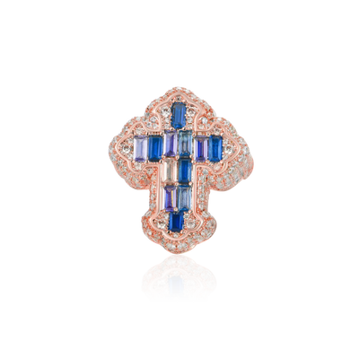 Iced Vitraux Vintage Starry Night Cross Ring