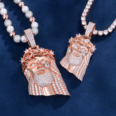 Moissanite Rose Gold Stellar Jesus Pendant - Medium