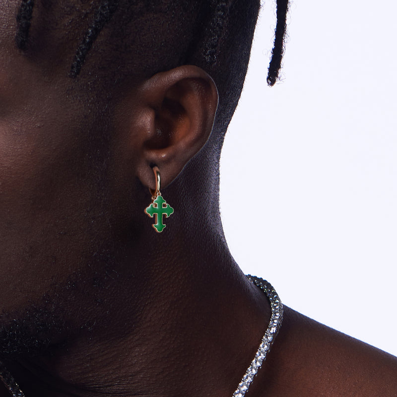 Green Gothic Cross Dangly Earring - APORRO