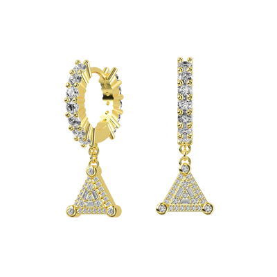 S925 Triangle Baguette Mix Halo Dangly Earrings - Pair