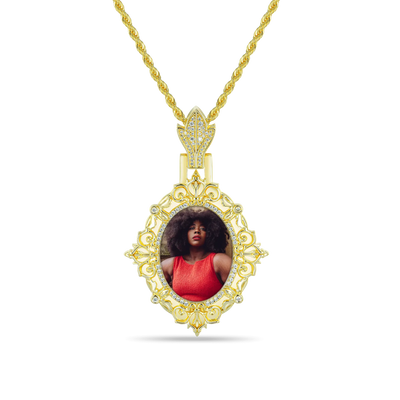 Custom Greek Pattern Vintage Oval Photo Pendant