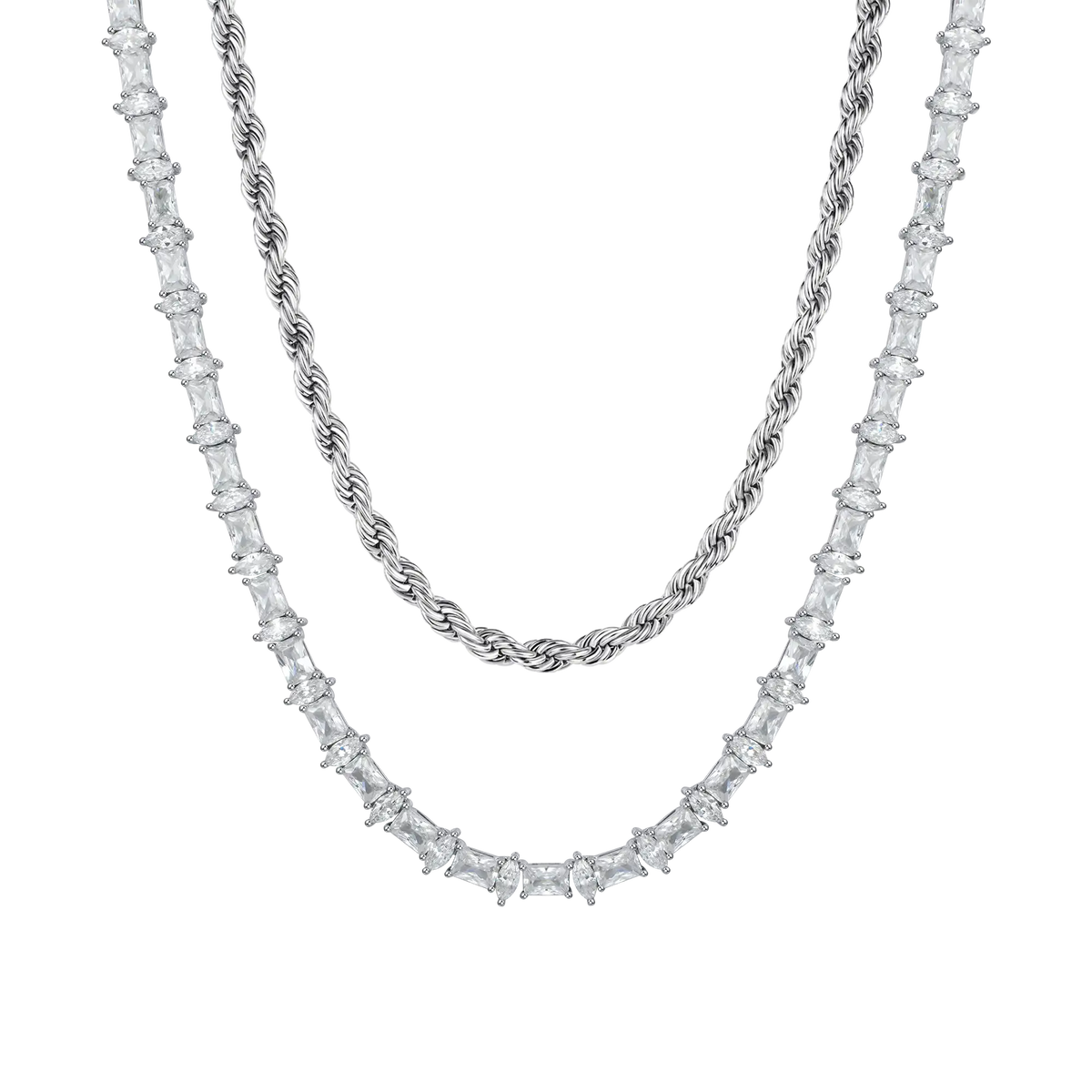 18K White Gold Men's Clean Ice Layer Chain Set - Urban Jewelry 18K White Gold Men's Clean Ice Layer Chain Set - Urban Jewelry