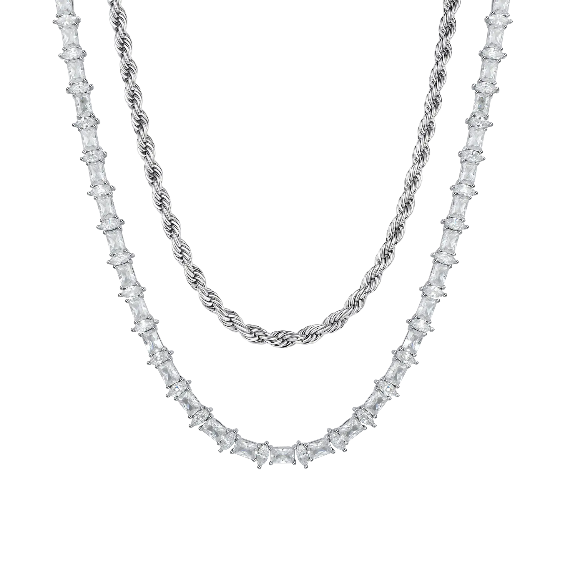18K White Gold Men's Clean Ice Layer Chain Set - Urban Jewelry