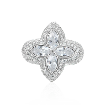Iced Luminous Clover Ring - White Diamond