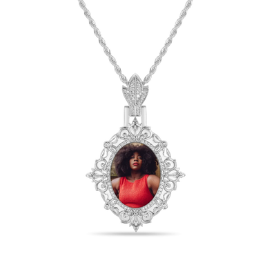 Custom Greek Pattern Vintage Oval Photo Pendant