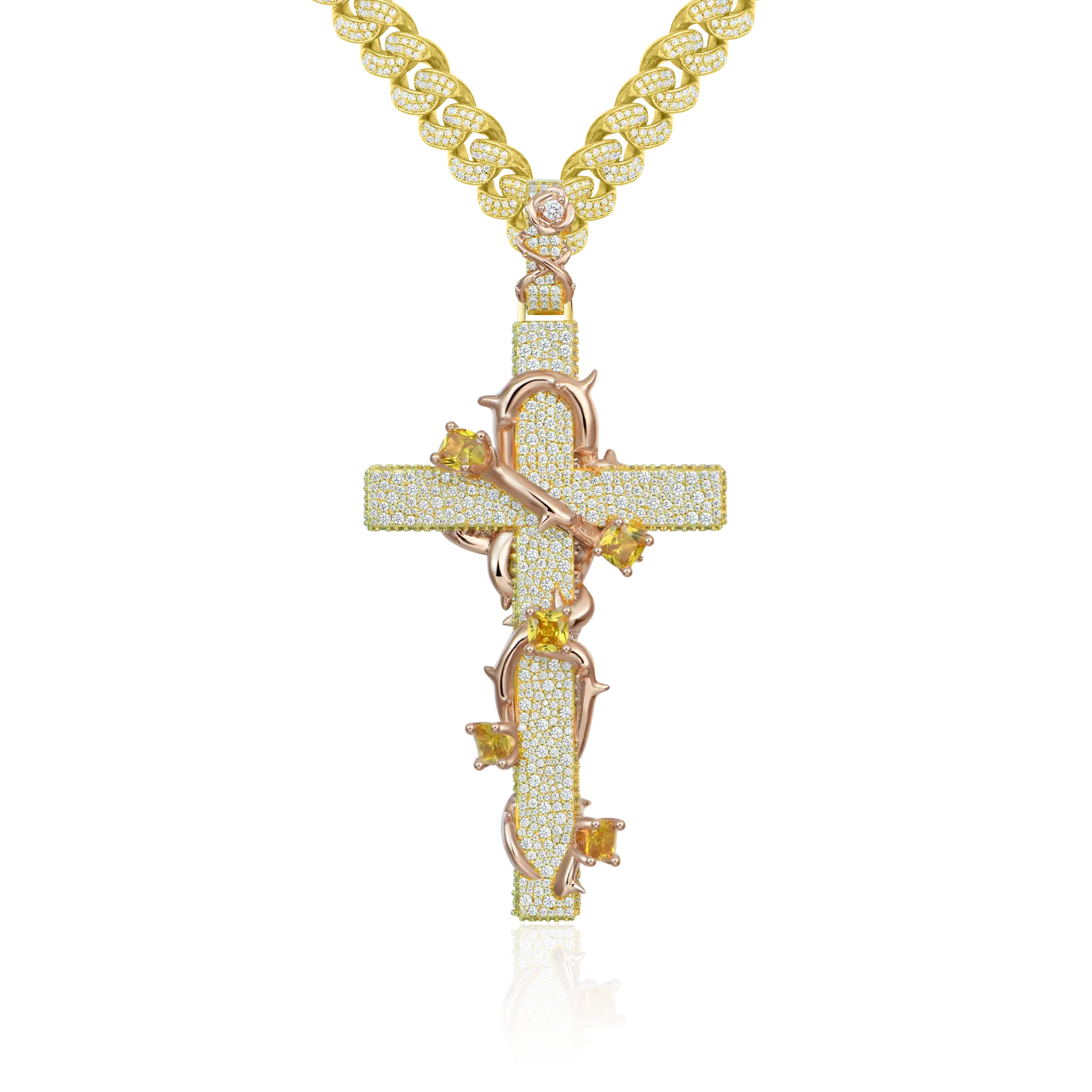 Moissanite Pave Set Thorned Rose Cross Pendant – APORRO