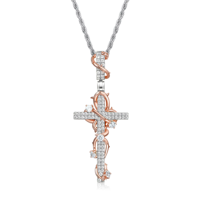 Moissanite Thorned Rose Cross Pendant