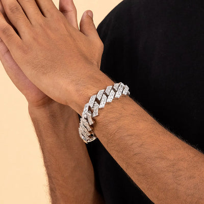 Emerald Cut Prong Cuban Link Bracelet - 15mm
