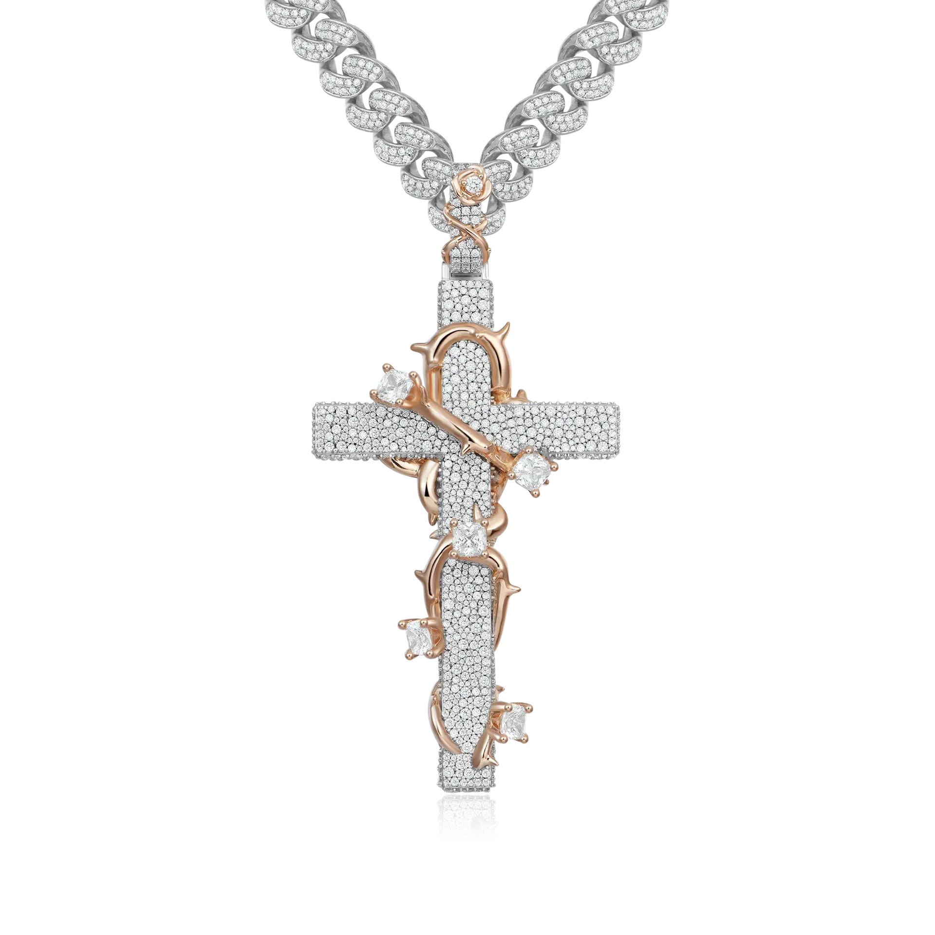 Moissanite Pave Set Thorned Rose Cross Pendant – APORRO