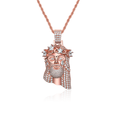 Moissanite Rose Gold Stellar Jesus Pendant - Small