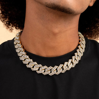 Halo Emerald Cut Prong Cuban Link Chain