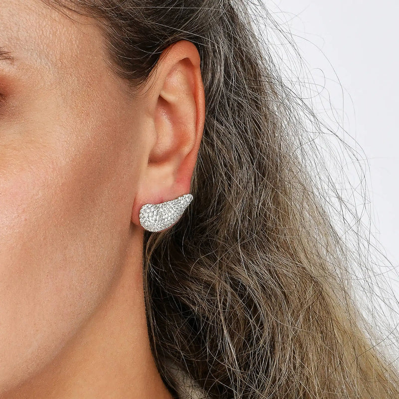 Moissanite Liquid White Gold Lobe Stud Earring - Designer Earrings for Women & Men - APORRO