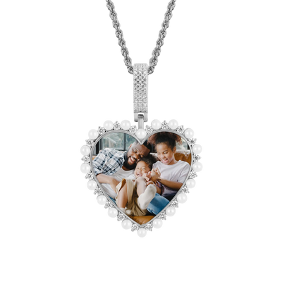 Custom Heart Pearl Photo Pendant