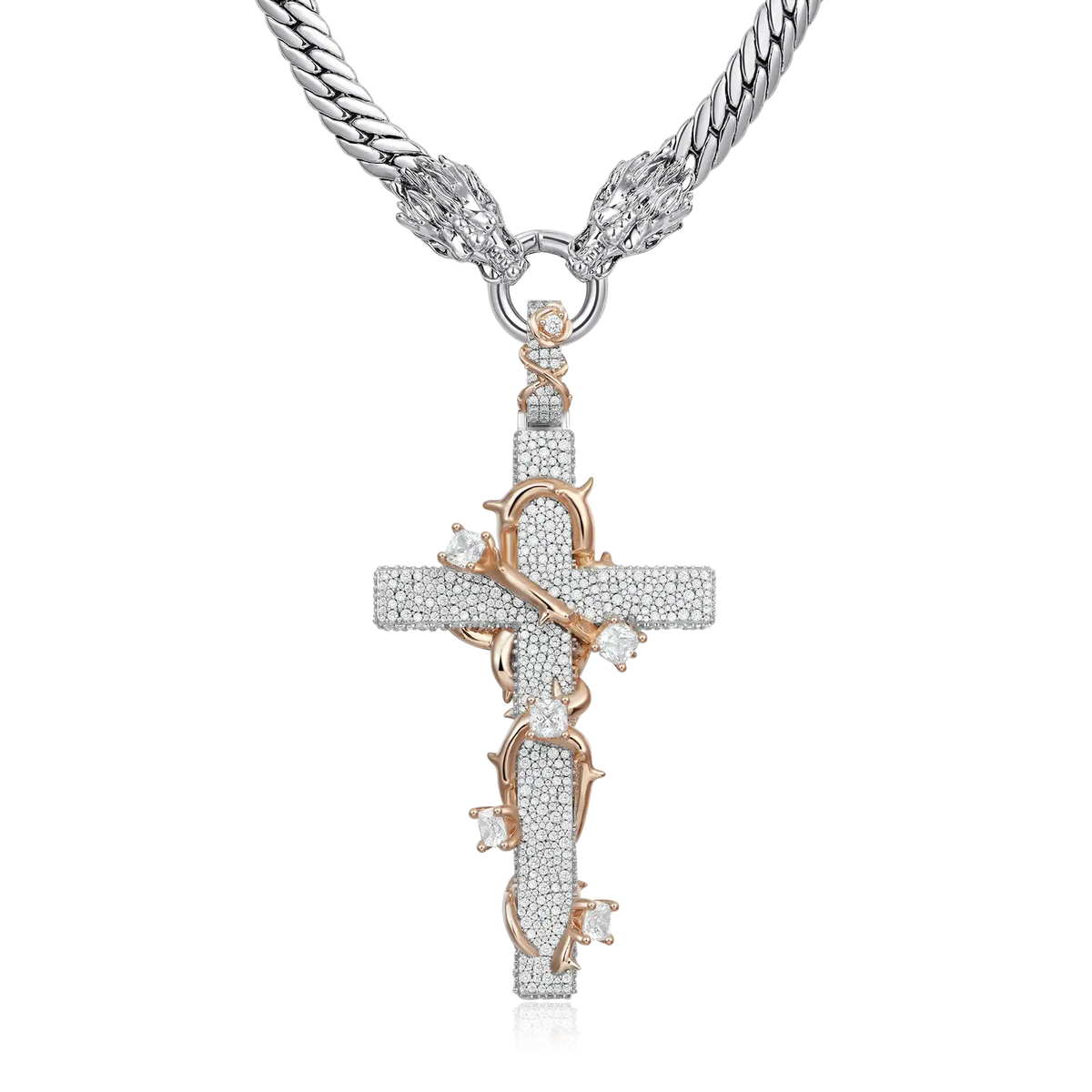 14K Gold Men's Thorned Cross Dragon Chain & Pendant Set – APORRO 14K Gold Men's Thorned Cross Dragon Chain & Pendant Set – APORRO