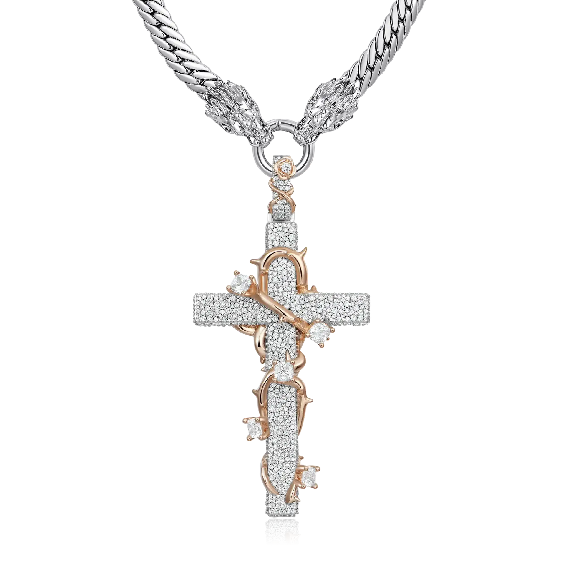 14K Gold Men's Thorned Cross Dragon Chain & Pendant Set – APORRO