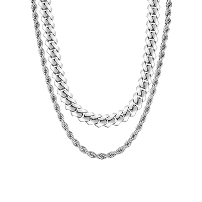 Rope + Plain Gold Prong Cuban link Chain Gift Set