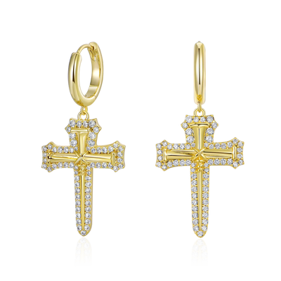S925 Nail Cross Dangly Earring