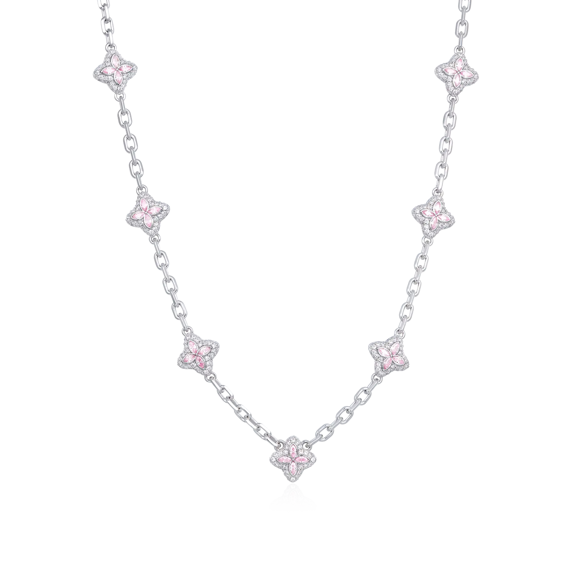 Iced Luminous Clover Adjustable Necklace - Pink Diamond