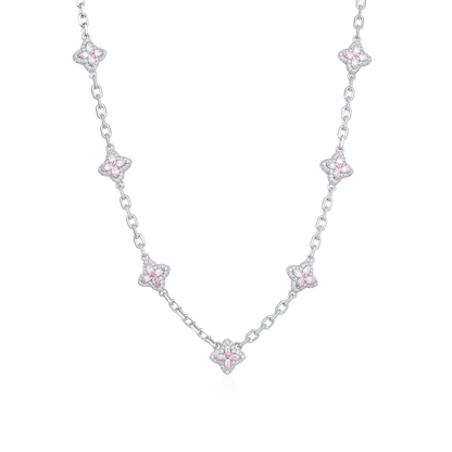Iced Luminous Clover Adjustable Necklace - Pink Diamond