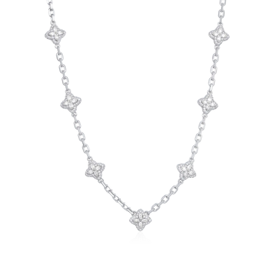 Iced Luminous Clover Adjustable Necklace - White Diamond