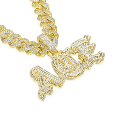 Custom Baguette Cut Old English Font Pendant