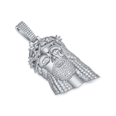Moissanite White Gold Stellar Jesus Pendant - Medium