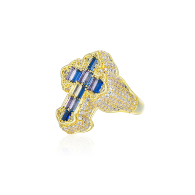 Iced Vitraux Vintage Starry Night Cross Ring