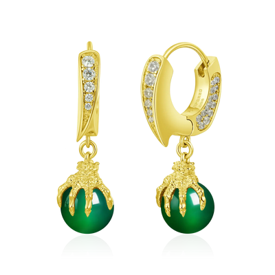 S925 WONG Ⅱ Ridge Iced Out Jade Drop Earrings - Pair