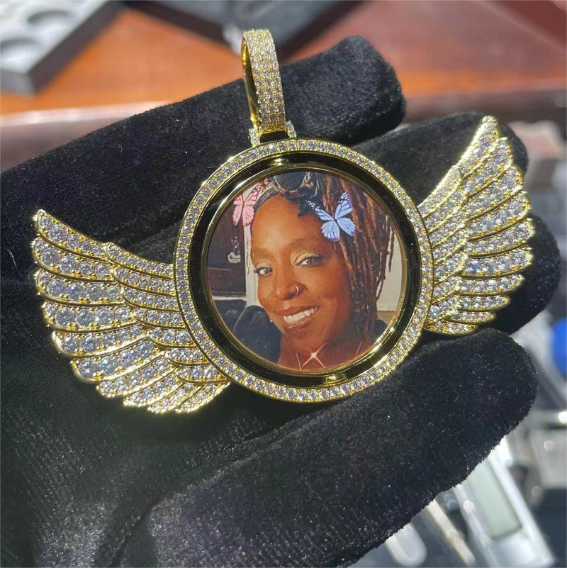 Custom Rotating Double-Sided Wings Photo Pendant