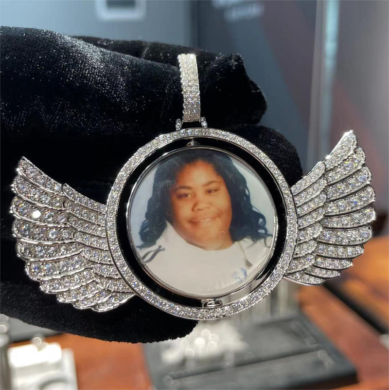 Custom Rotating Double-Sided Wings Photo Pendant