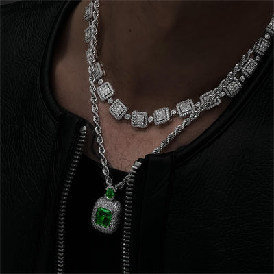 Crushed Ice Emerald Cut Pendant - Fancy Green