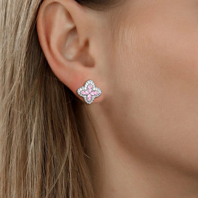 S925 Iced Luminous Clover Earrings - Pink Diamond