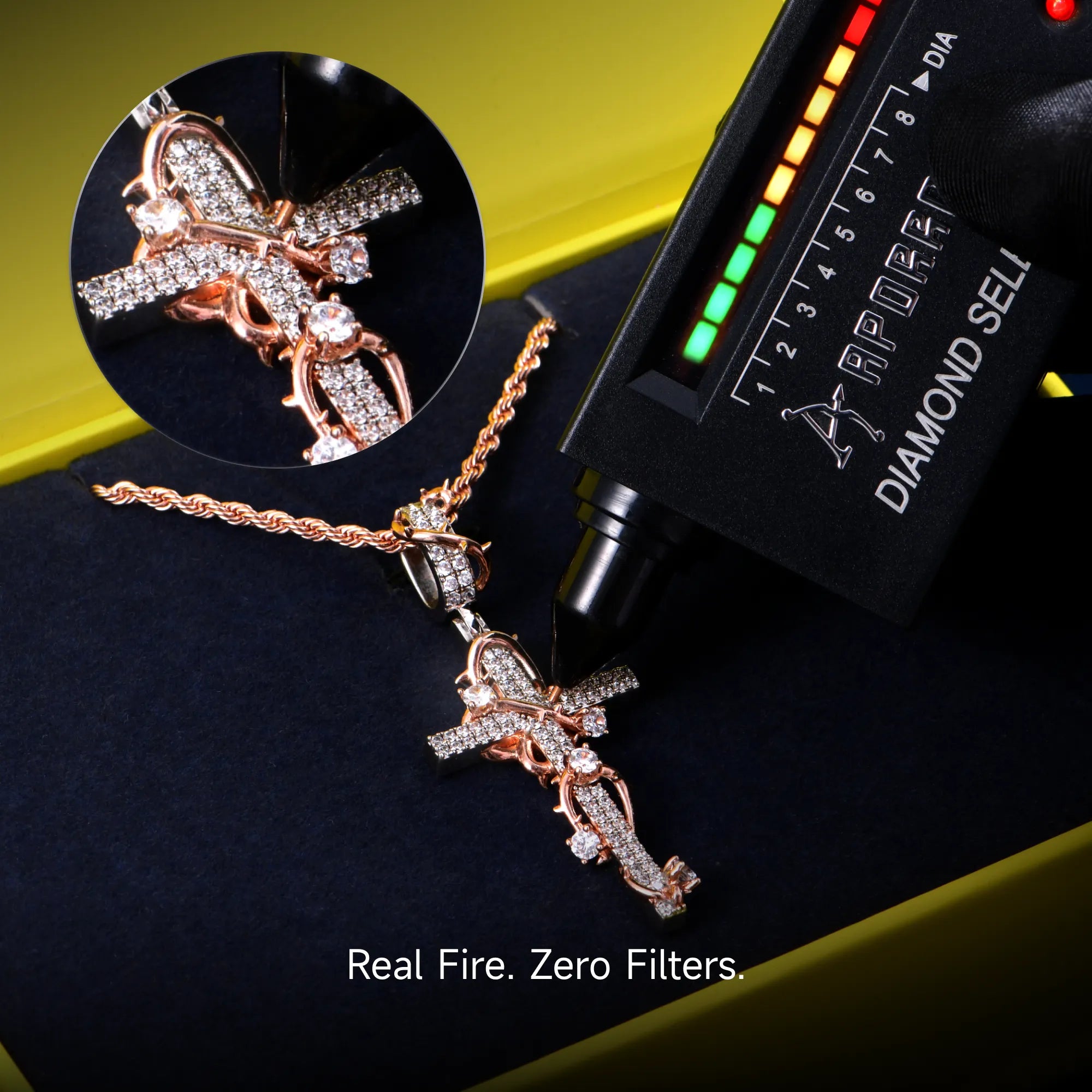 Moissanite Thorned Rose Cross Pendant